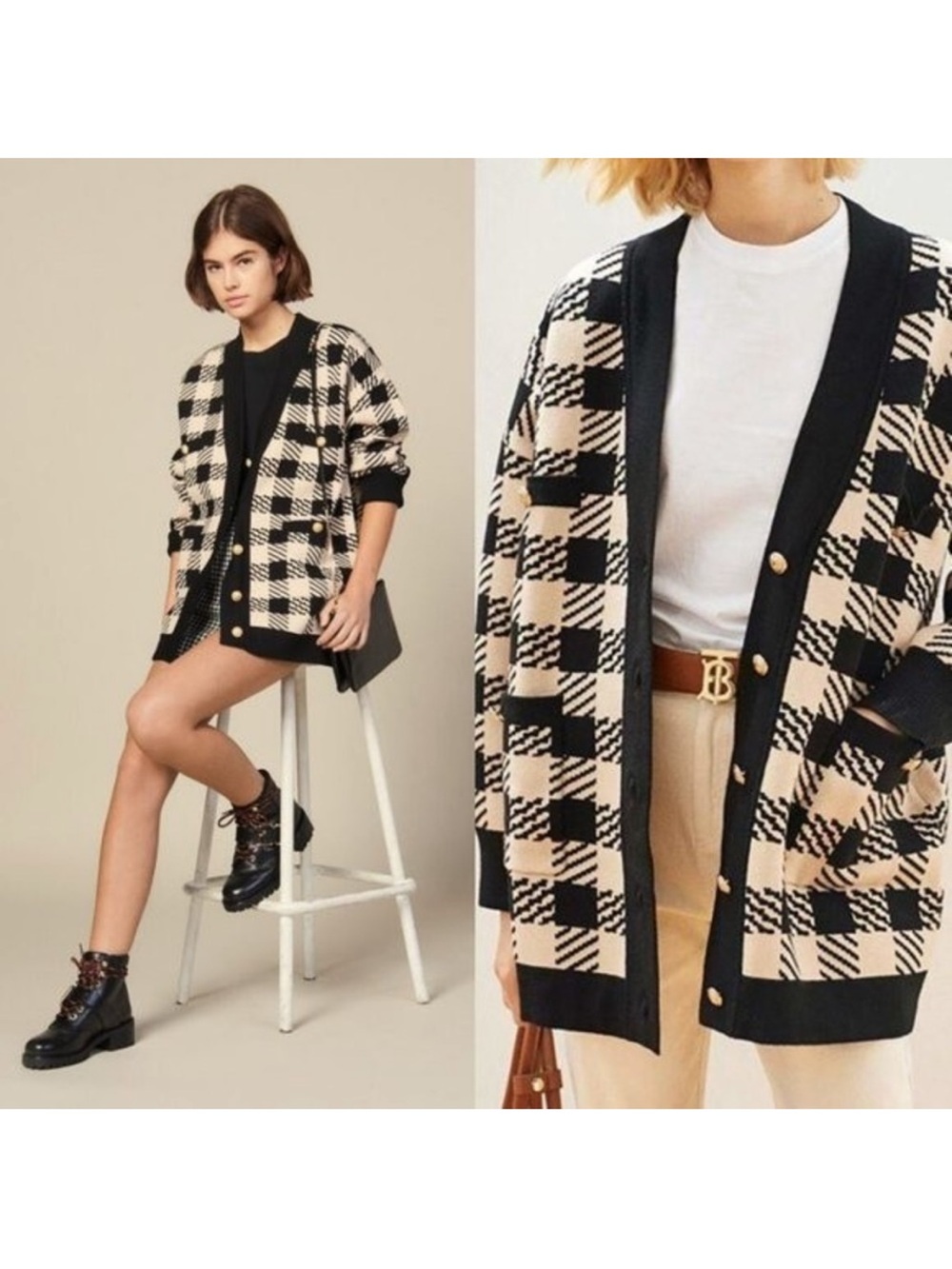 Sandro Jisou Check Cardigan | Small
